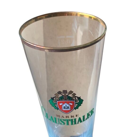 Pre Owned Marke Clausthaler German Beer Gold Rim Footed Pilsner Glass Classic - Picture 5 of 12